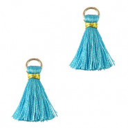 Mini Kwastje 2cm - Gold-cornflower blue